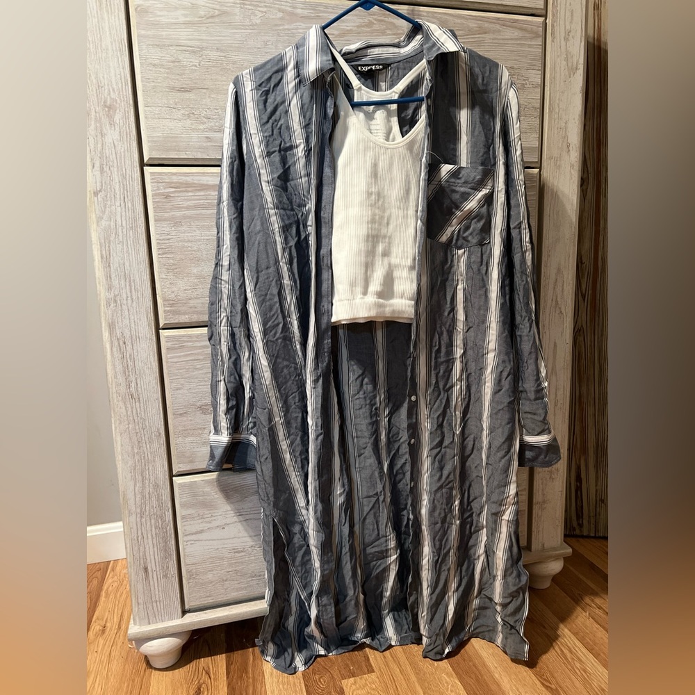 Express long button down over shirt
